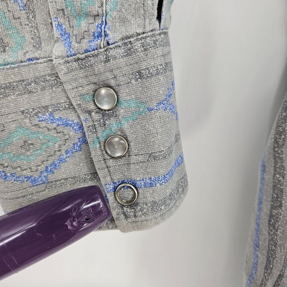 VTG H Bar C Ranchwear Shirt Men 17.5 34 Pearl Snap Western Aztec Southwester USA - Picture 3 of 11